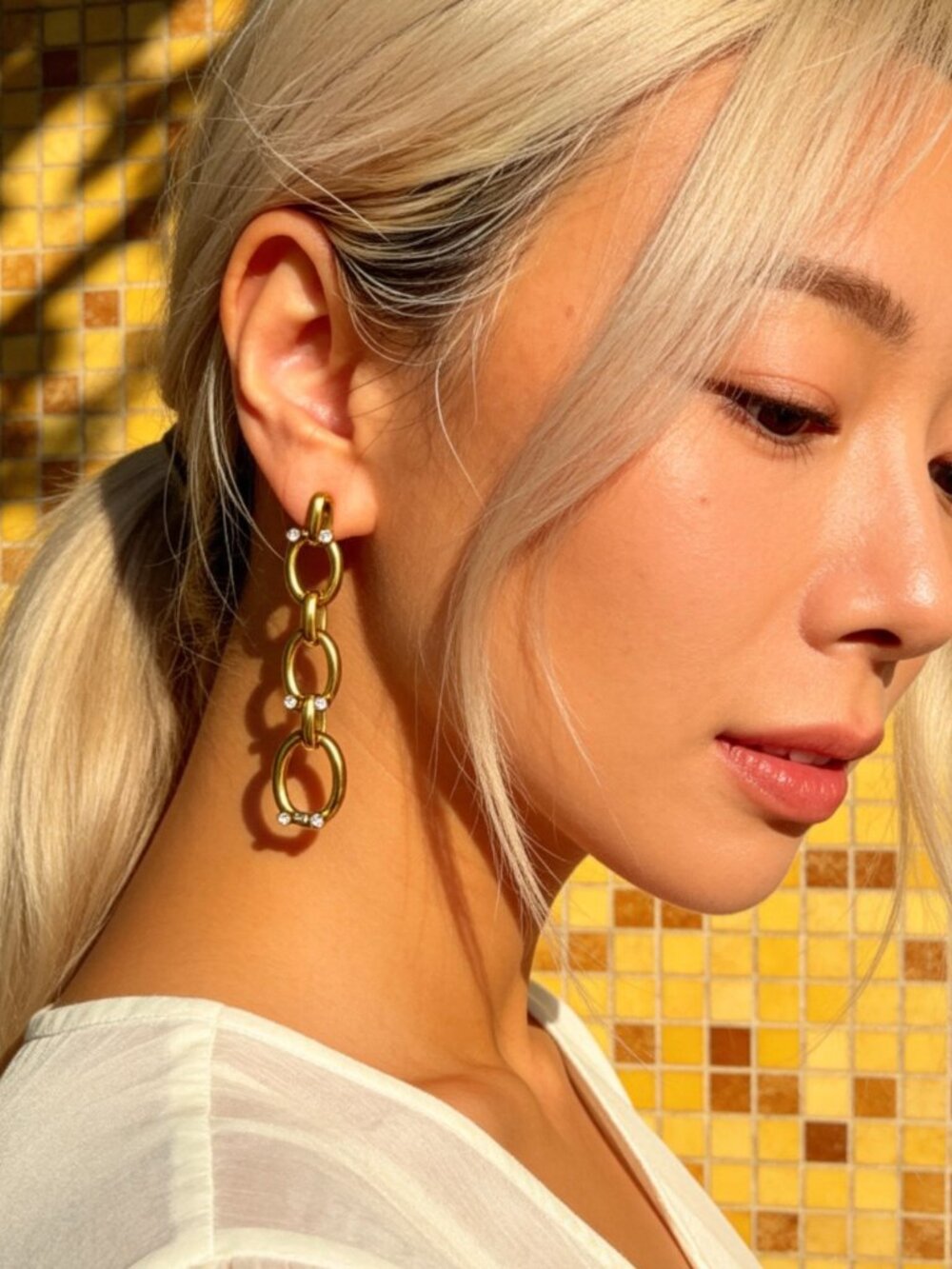 Gold Rhinestone Chain Drop Earrings - Picture 10 of 15